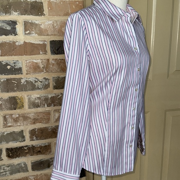 Talbots Perfect Shirt Pink Blue Preppy Stripe Fitted Button Up Shirt Non Iron 10 - Picture 5 of 16